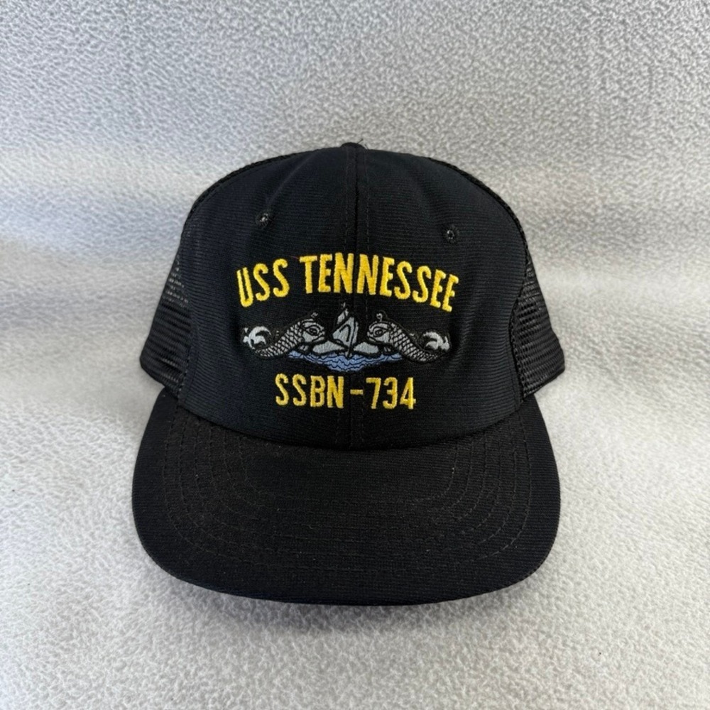 Vintage USS Tennessee Hat Adult large Black SSBN-734 Delong Submarine USA Made